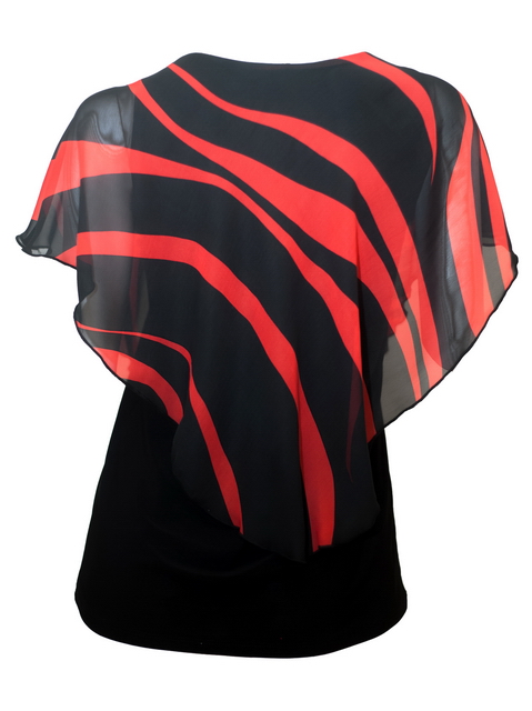 Plus Size Layered Poncho Top Black Red Designer Print 18421 Photo 2