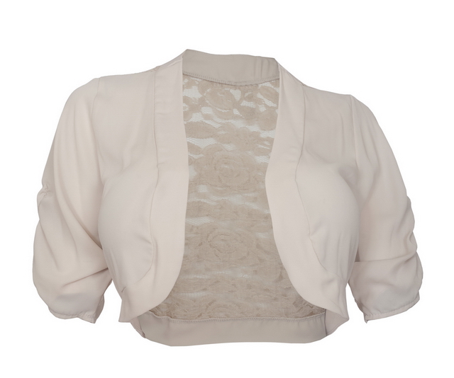 Plus size Open Front Sheer Lace Back Bolero Khaki Photo 1