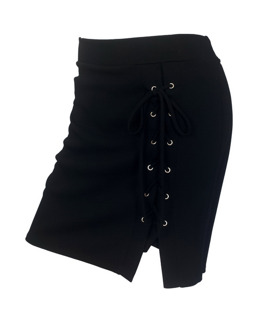 Plus SIze Lace Up Mini Skirt Black Photo 2