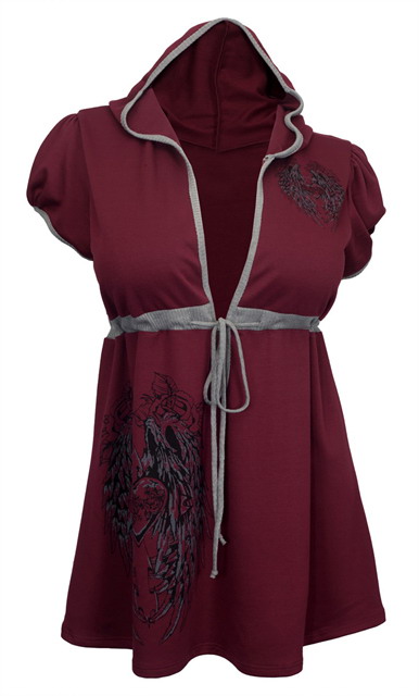 Plus Size Angel Wing Hoodie Top Burgundy Photo 1