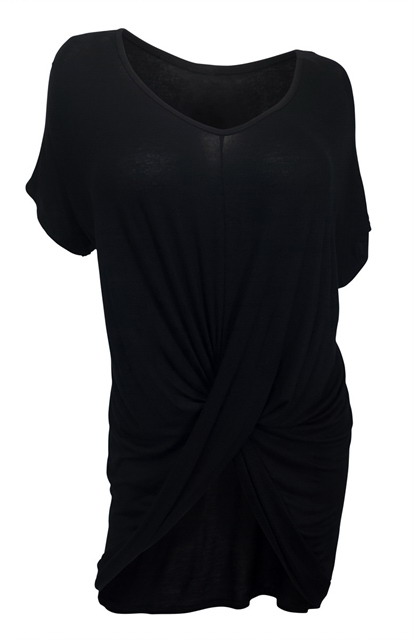 Plus Size Asymmetric Draped Front Asymmetric Tunic Top Black Photo 1