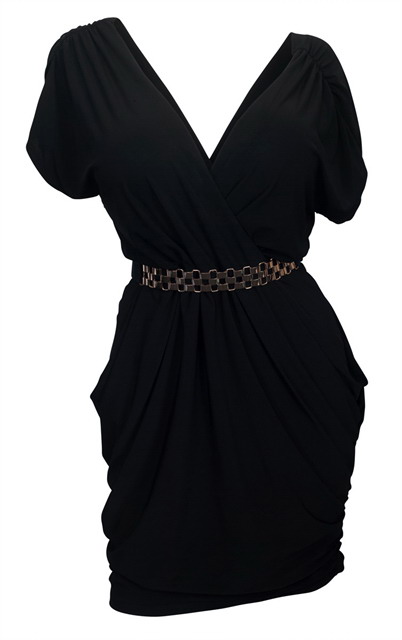 Plus size Deep V-Neck Wrap Bodice Dress Black Photo 1