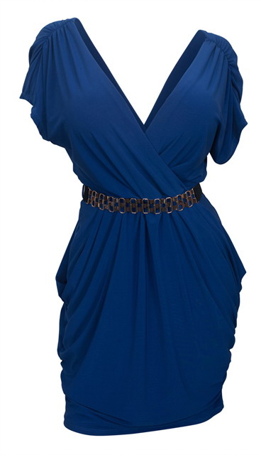 Plus size Deep V-Neck Wrap Bodice Dress Royal Blue Photo 1