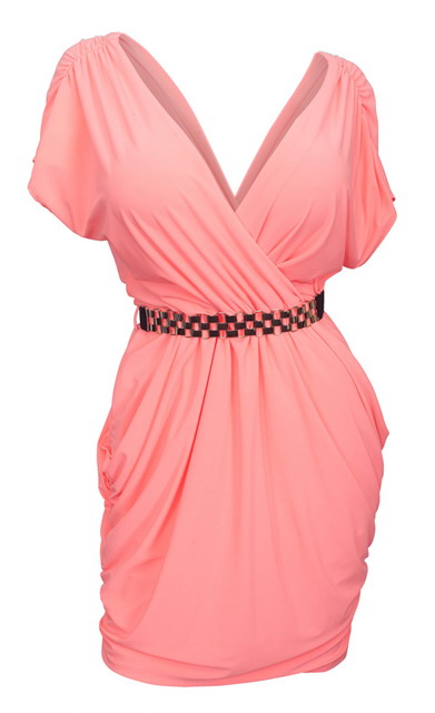 Plus size Deep V-Neck Wrap Bodice Dress Coral Photo 1