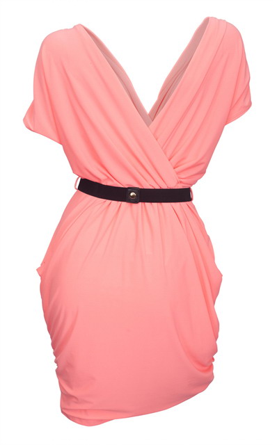 Plus size Deep V-Neck Wrap Bodice Dress Coral Photo 2