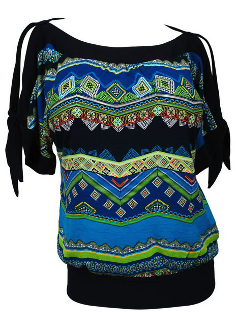 Plus size Off Shoulder Tribal Print Top Teal Photo 1