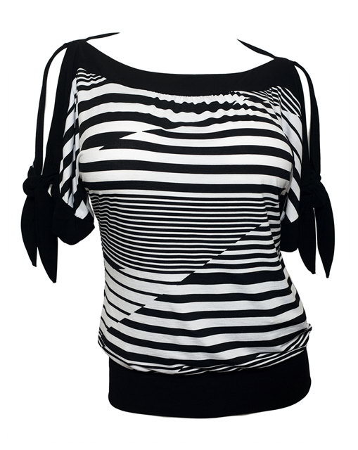 Plus size Off Shoulder Stripe Print Top Black Photo 1