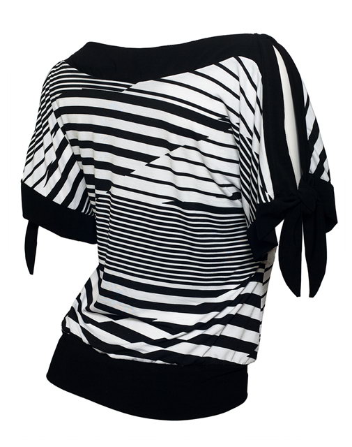 Plus size Off Shoulder Stripe Print Top Black Photo 2