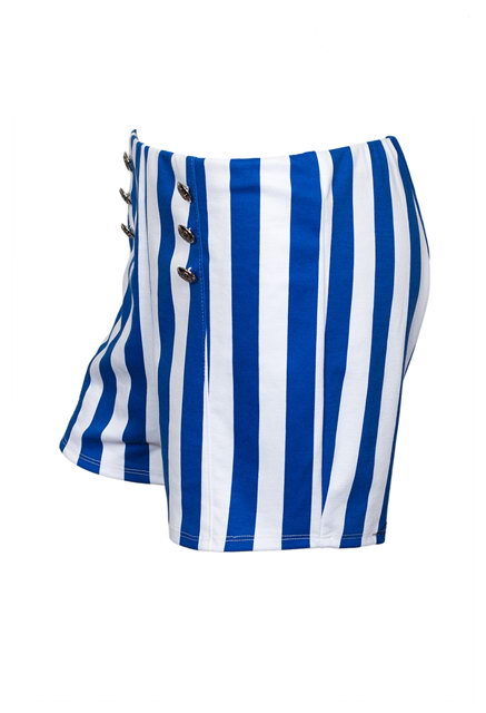 Plus size Silver Button Detail Stripe Print Short Blue Photo 2