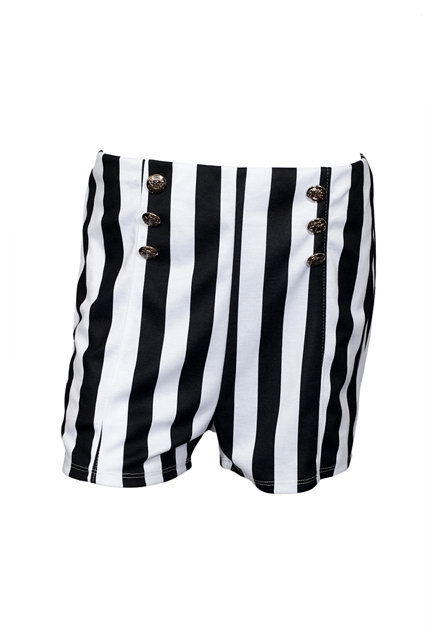 Plus size Silver Button Detail Stripe Print Short Black Photo 1