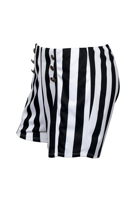 Plus size Silver Button Detail Stripe Print Short Black Photo 2