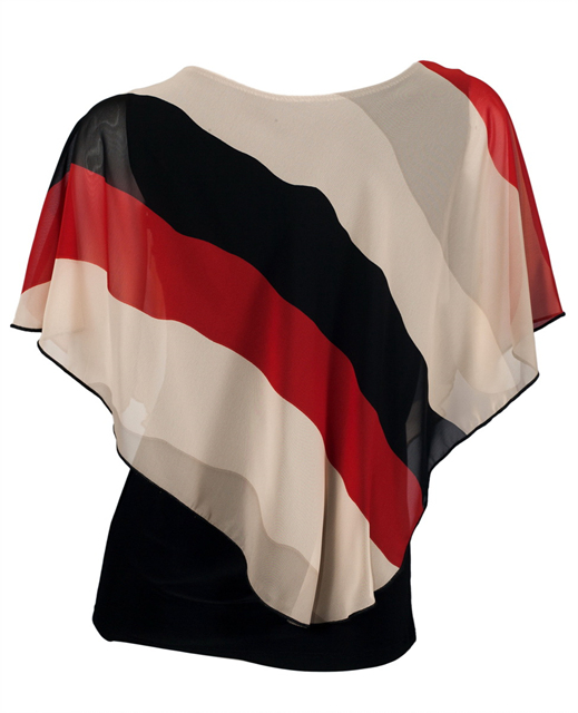 Plus Size Layered Poncho Top Stripe Print Red Photo 2