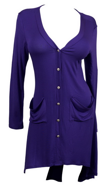 Plus size Button Front Longline Hi-Lo Cardigan Purple Photo 1