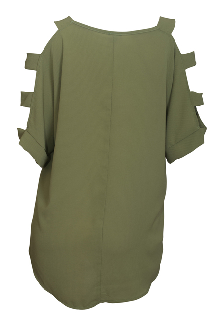 Plus Size Cutout Sleeve Top Olive Photo 2