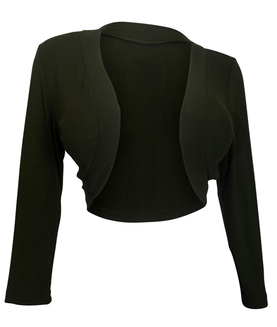 Plus Size 3/4 Sleeve Cropped Bolero Shrug Olive Green Photo 1