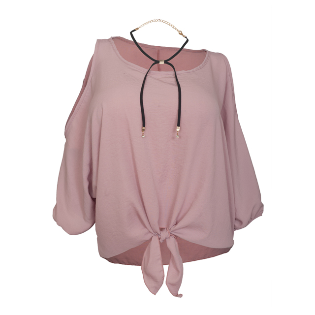 Women's Wide Neck Cold Shoulder Top Blush Photo 1