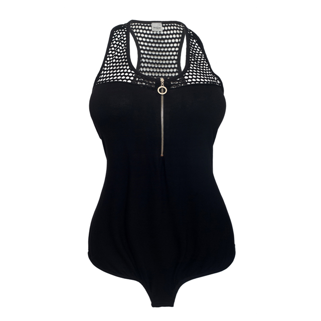 Women's Sexy Zipper Front Sleeveless Bodysuit Black 1761 Photo 1