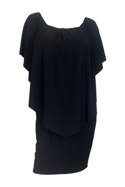 Plus Size On/Off Shoulder Layered Poncho Dress Black 19618 Photo 1