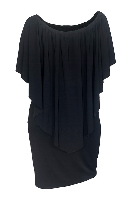 Plus Size On/Off Shoulder Layered Poncho Dress Black 19618 Photo 2