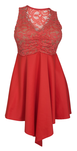 Plus size Lace Overlay Sleeveless Dress Coral Photo 1