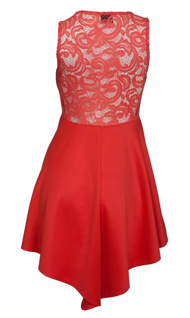 Plus size Lace Overlay Sleeveless Dress Coral Photo 2