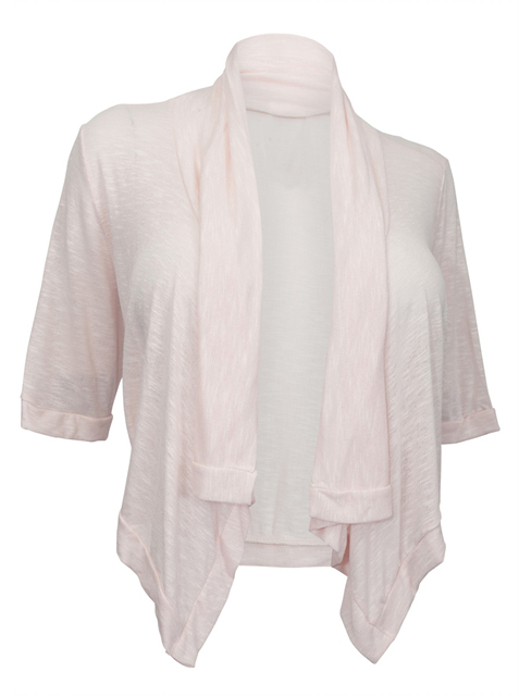 Plus Size Shawl Collar Striped Cropped Cardigan Baby Pink Photo 1