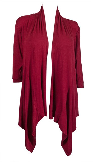 Plus Size Longline Drape Front Cardigan Burgundy Photo 1