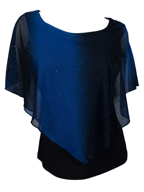 Plus Size Layered Poncho Top with Glitter Detail Royal Blue Photo 1