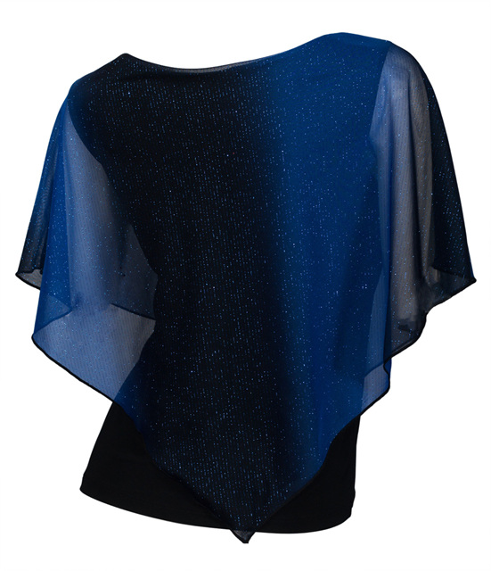 Plus Size Layered Poncho Top with Glitter Detail Royal Blue Photo 2