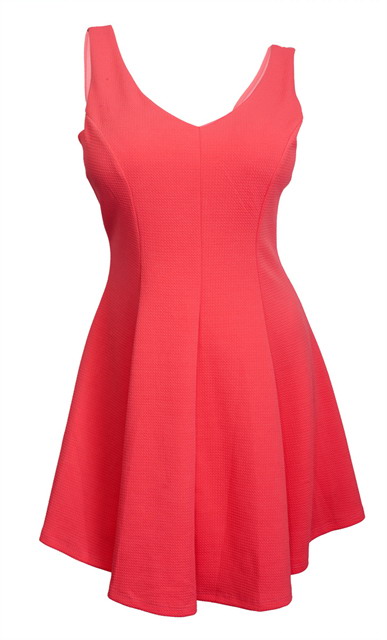 Plus Size Zipper Back Embossed Flared Sleeveless Dress Coral Photo 1