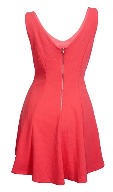 Plus Size Zipper Back Embossed Flared Sleeveless Dress Coral Photo 2