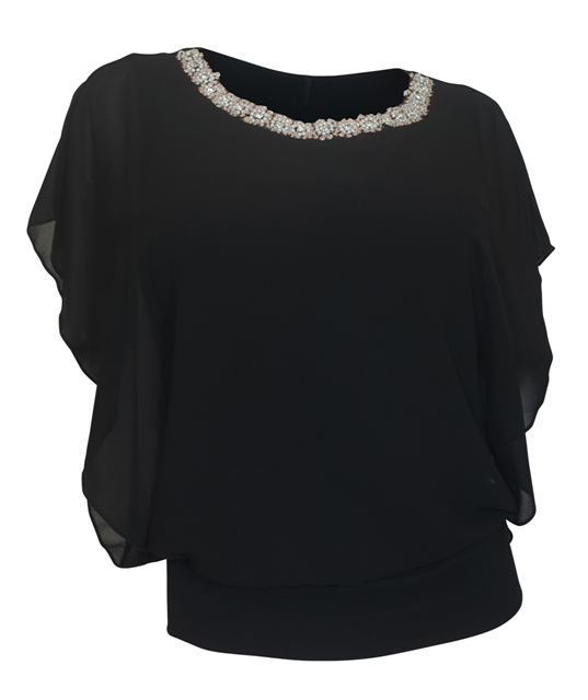 Plus Size Layered Necklace Accented Blouse Black Photo 1