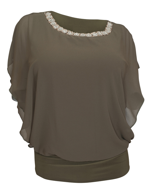 Plus Size Layered Necklace Accented Blouse Olive Photo 1