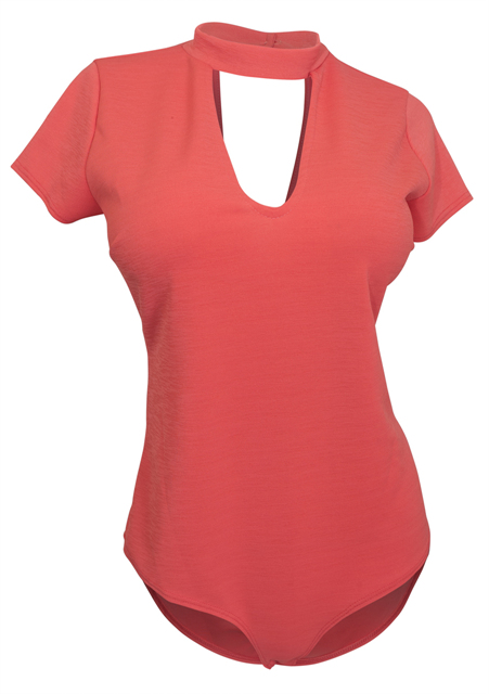 Plus Size Peep Hole Bodysuit Coral Photo 1