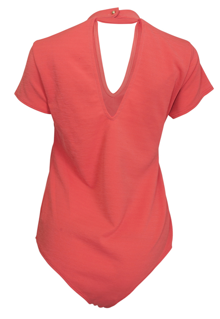 Plus Size Peep Hole Bodysuit Coral Photo 2