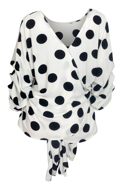 Plus Size Round Neck Chiffon Wrap Back Top Polka Dot Print White Photo 2