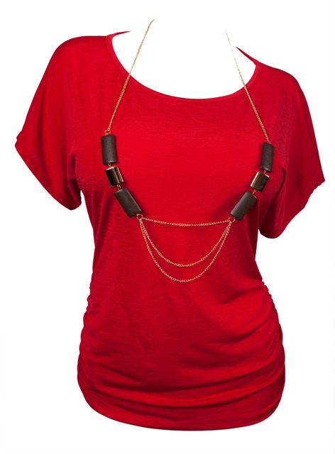 Plus Size Chain Necklace Accented Scoop Neck Top Red Photo 1