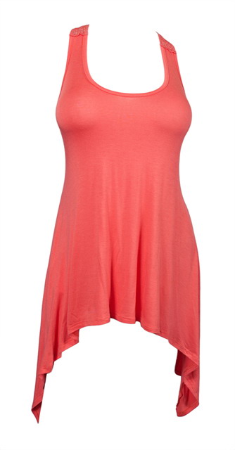 Plus size Laced Back Sleeveless Tunic Top Coral Photo 1