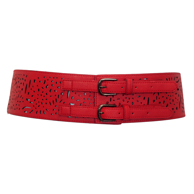 Plus Size Vintage Faux Leather Wide Elastic Belt Red Photo 1