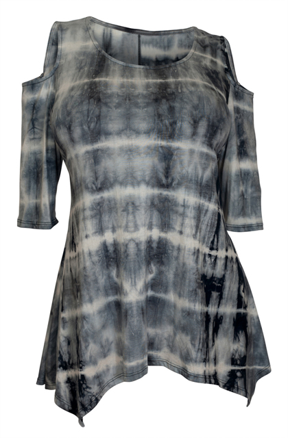 Plus size Tie Dye Cold Shoulder Top Gray Photo 1