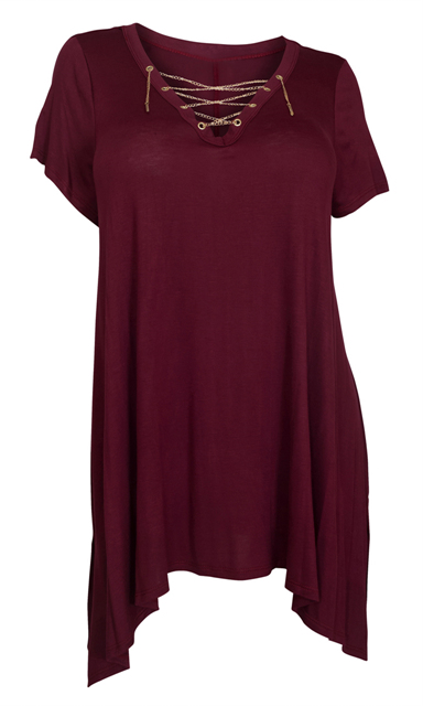 Plus Size Lace Up Tunic Top Burgundy Photo 1