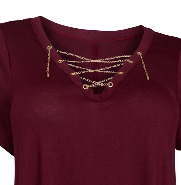 Plus Size Lace Up Tunic Top Burgundy Photo 2