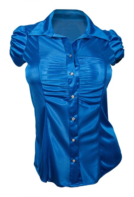 Plus Size Satiny Button Front Dress Shirt Blue Photo 1