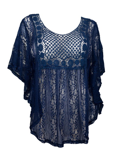 Plus Size Crochet Poncho Top Navy Blue Photo 1