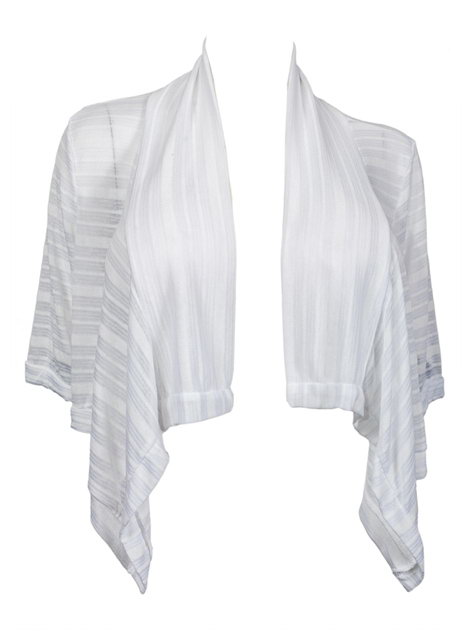 Plus Size Striped Shawl Collar Cropped Cardigan White Photo 1