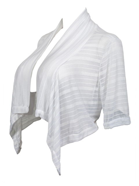 Plus Size Striped Shawl Collar Cropped Cardigan White Photo 2