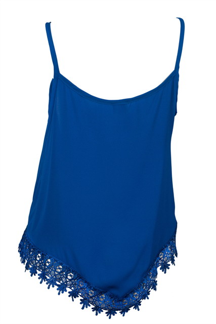 Plus size Asymmetric Lace Trimmed Spaghetti Strap Tank Top Royal Blue Photo 2