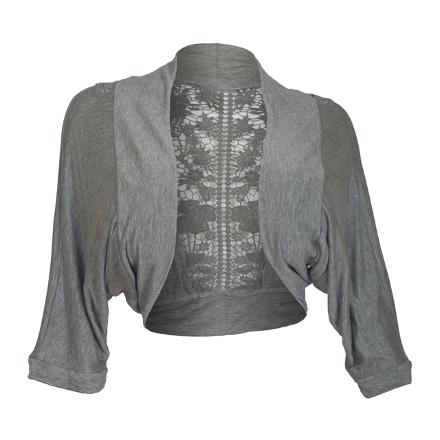  Plus Size Floral Laced Back Cropped Bolero Shrug Gray Photo 1