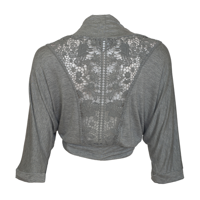  Plus Size Floral Laced Back Cropped Bolero Shrug Gray Photo 2