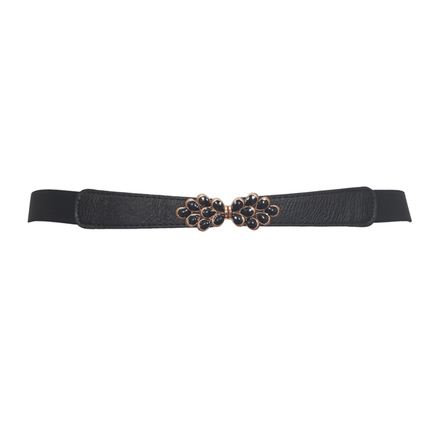 Plus size Flower Buckle Skinny Elastic Belt Black Photo 1